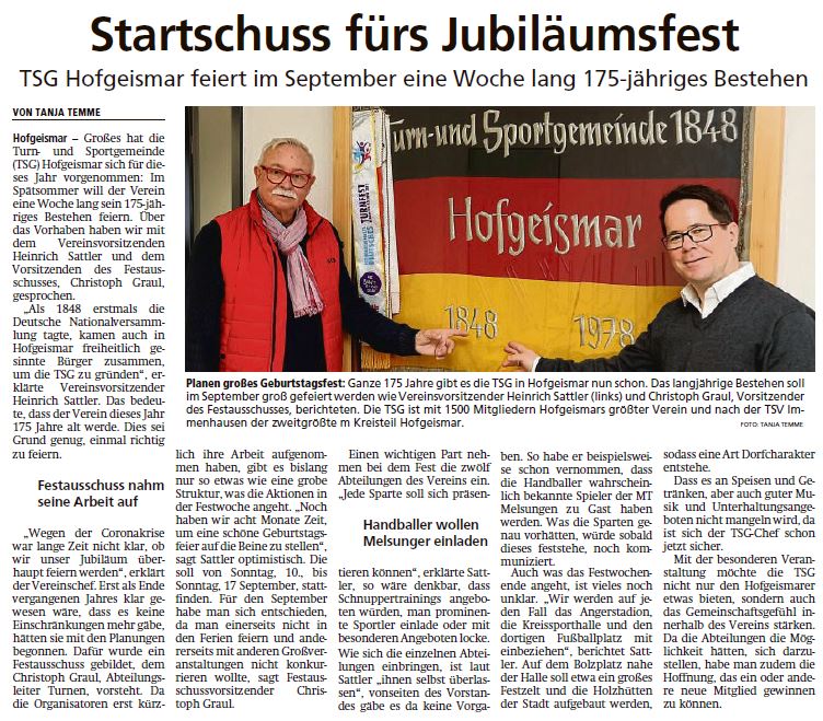 Zeitungsartikel Startschuss fürs Jubiläumsfest